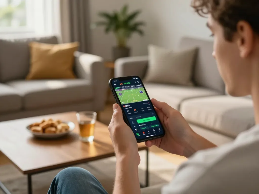 Betting on sports with the SC88 app in a cozy home setting, showcasing live events and betting options.