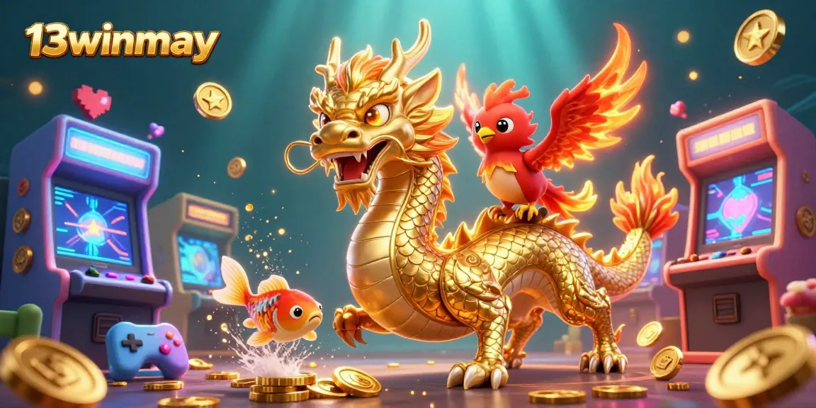 Join the excitement at 13winmay while enchanting characters celebrate gambling success among golden coins.