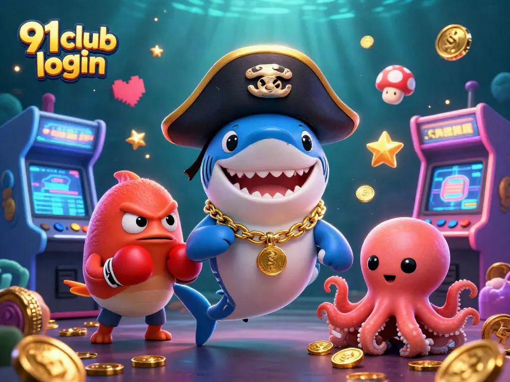 Engage with the 91 club login for thrilling gaming action featuring a pirate shark and friends.
