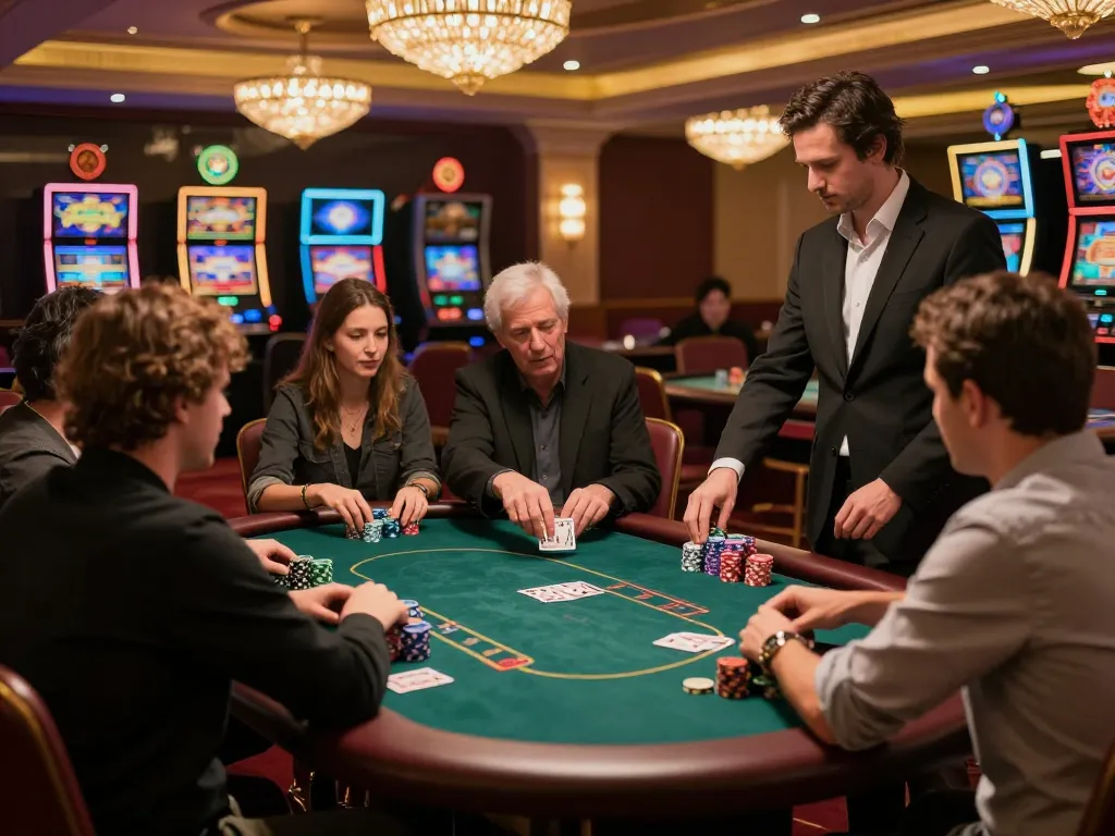 sc88 nhà cái players engaging at poker tables in an upscale casino environment