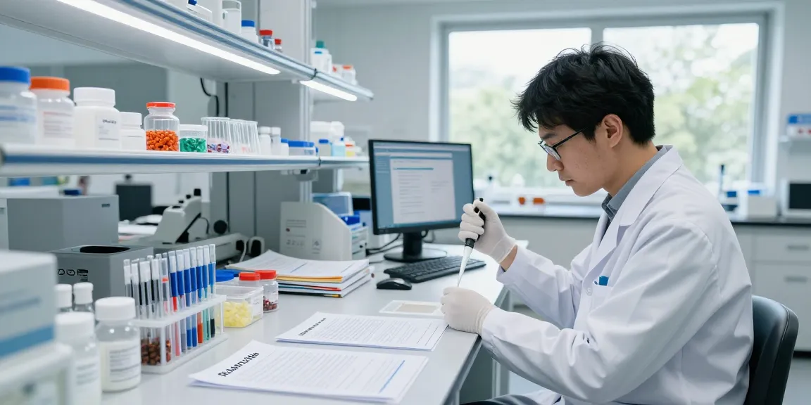 Buy Retatrutide UK in a lab setting with researchers handling samples, showcasing high-quality research equipment.
