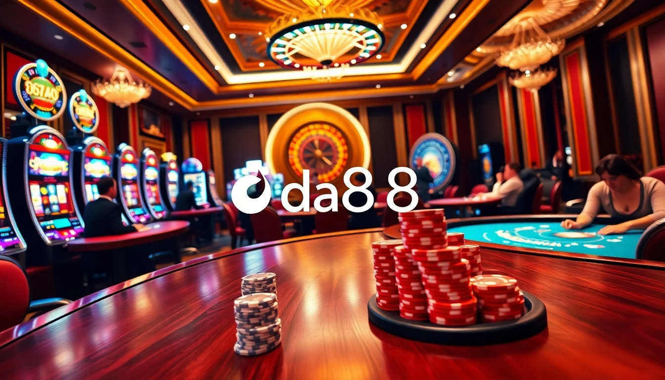 Experience thrilling action at da88 with elegant casino tables and vibrant slot machines.