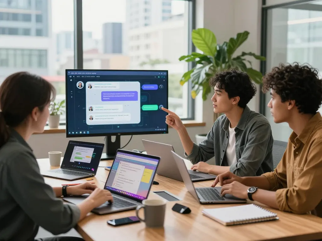 Team discussing spicy ai chatbot innovations in a bright workspace.