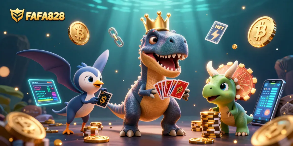 Join FAFA828 for a thrilling 3D casino adventure with vibrant characters and crypto elements.