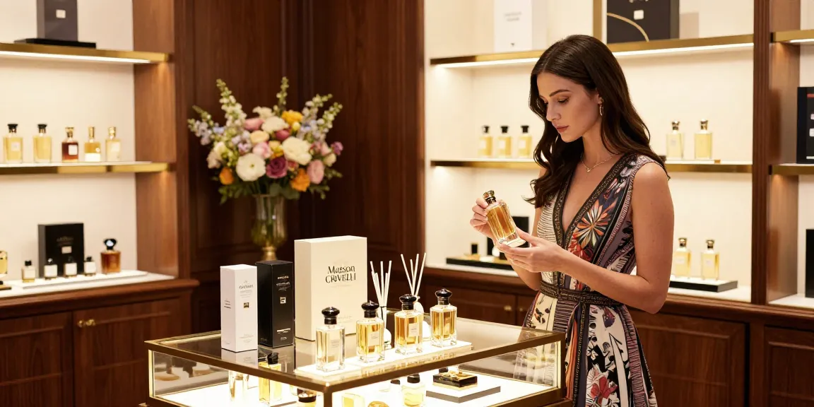 Maison Crivelli luxury fragrances displayed in an elegant boutique setting showcasing unique scent experiences