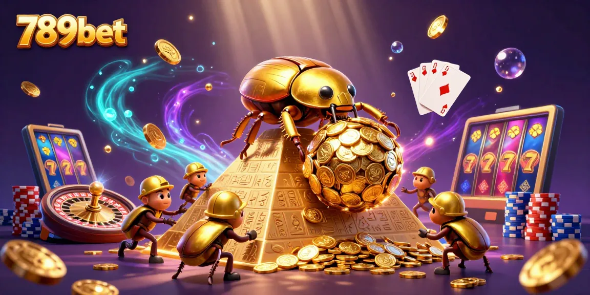Cá cược tại 789bet với hình ảnh bọ hung vàng cuộn tiền vàng rực rỡ.