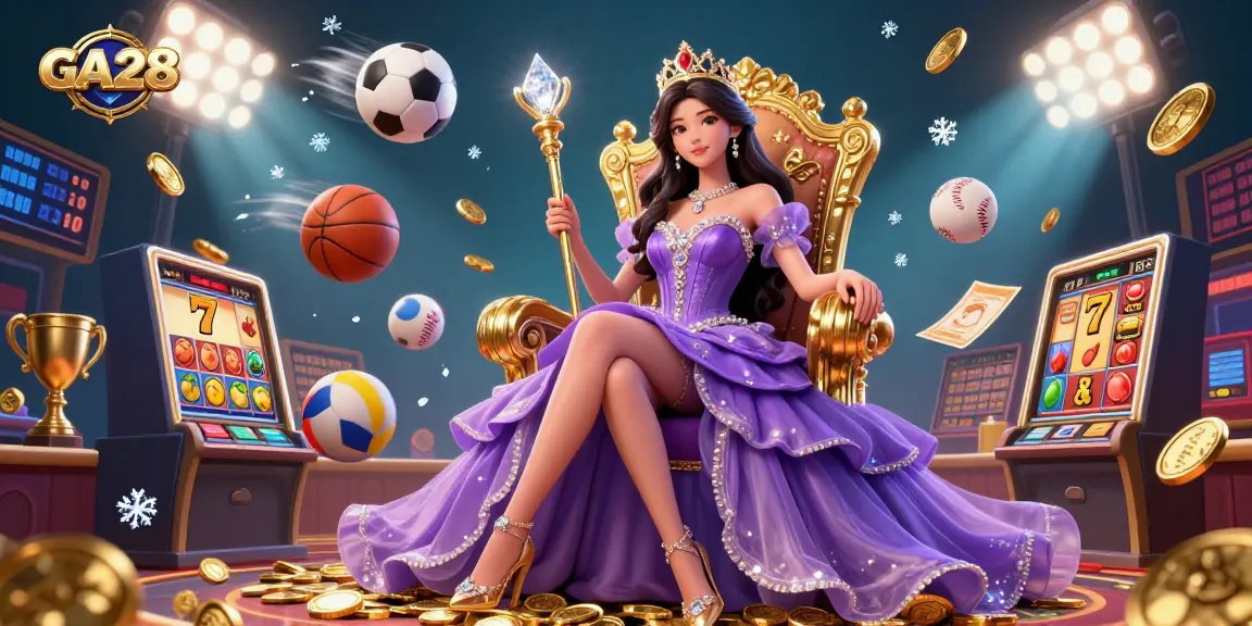 Engage with GA28's thrilling casino experience featuring a regal Asian figure amidst vibrant gaming elements.