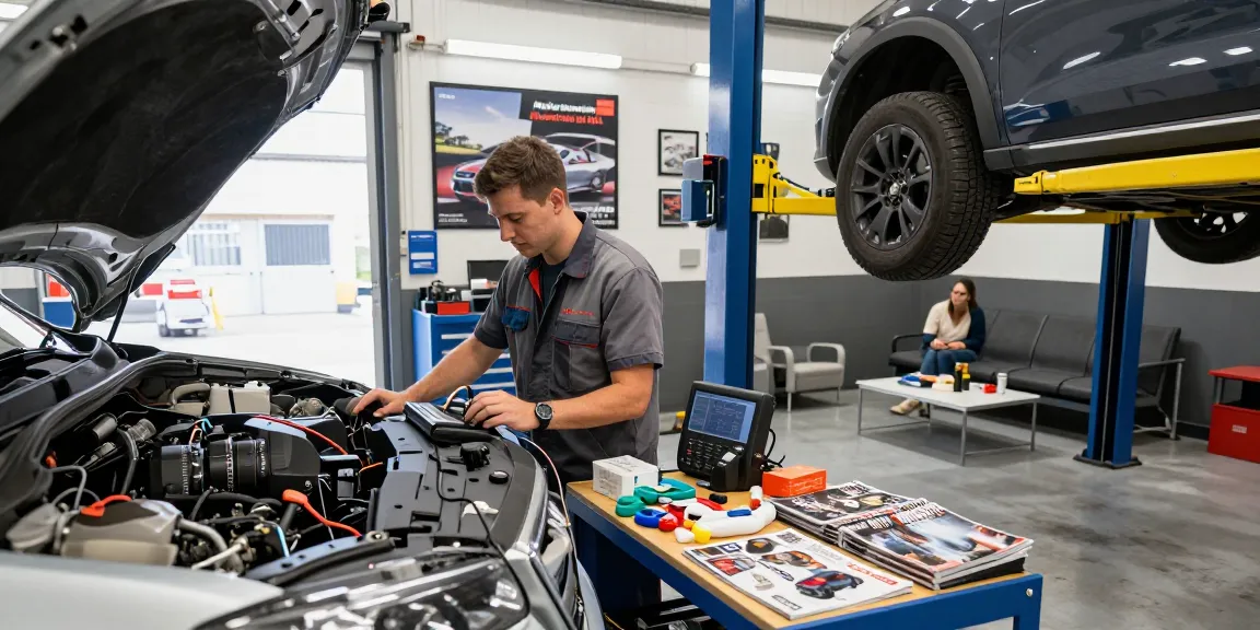 Mediterenien Mecanic Shop UK mechanic diagnosing a car engine, showcasing professional automotive services in an organized garage environment.