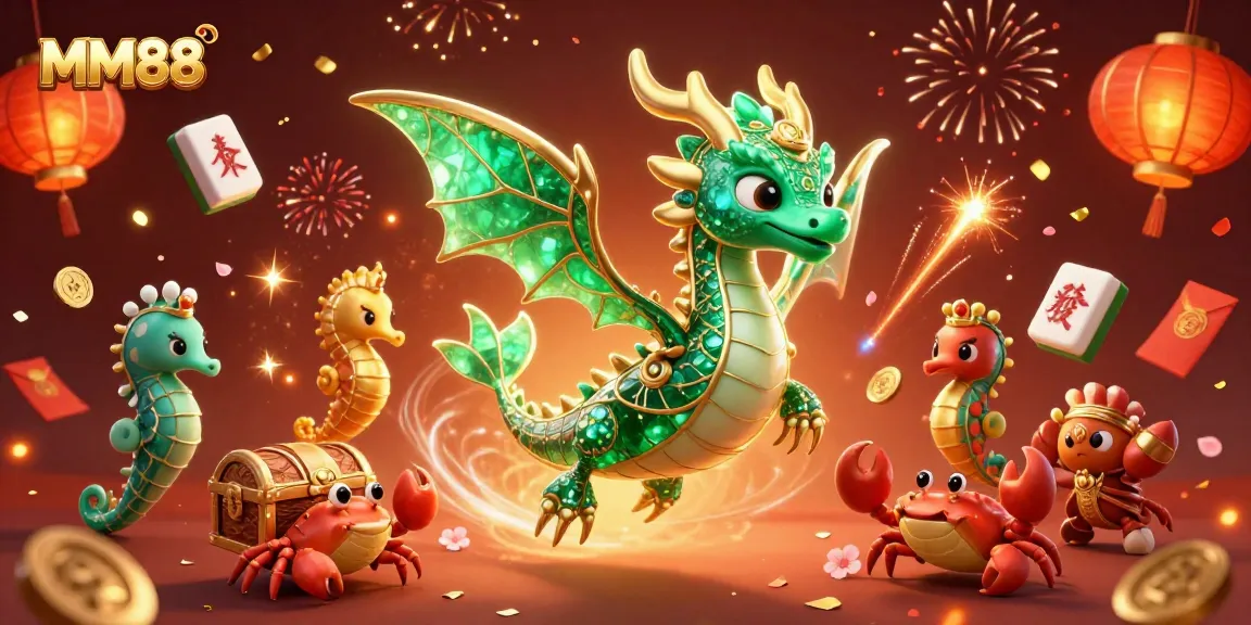 Experience the excitement of MM88 gaming illustrated with vibrant dragons and rich casino elements.
