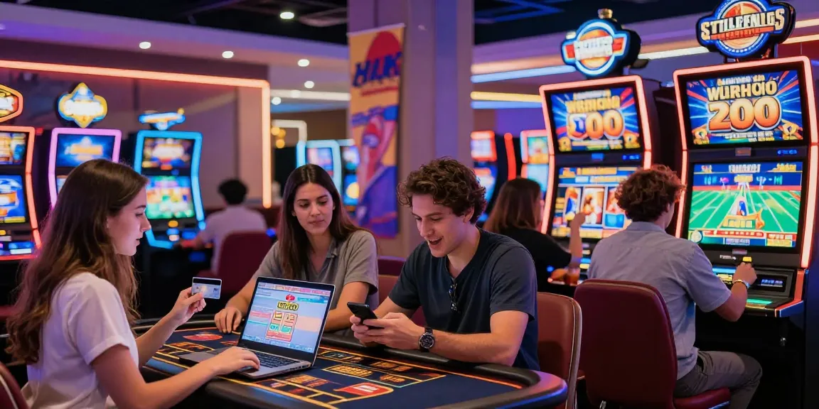 Being-there.org.uk showcases players enjoying online casinos with credit cards amidst vibrant gaming activities.