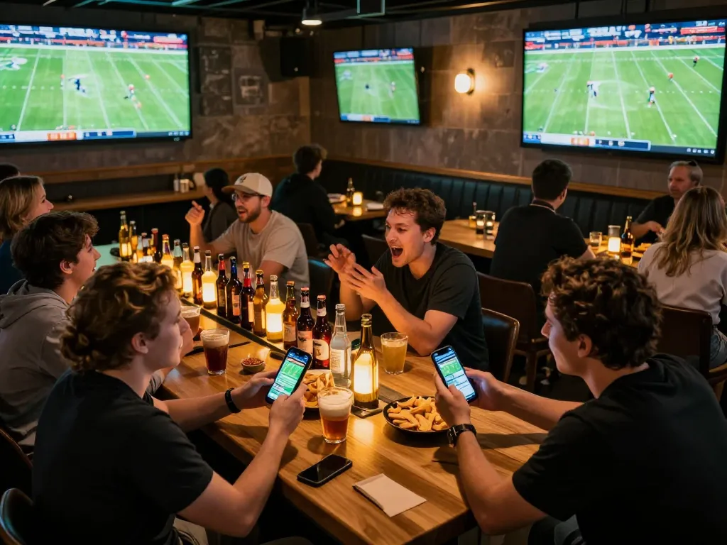 Soi keo nha cai strategy discussions in an exciting sports bar atmosphere with fans and betting.