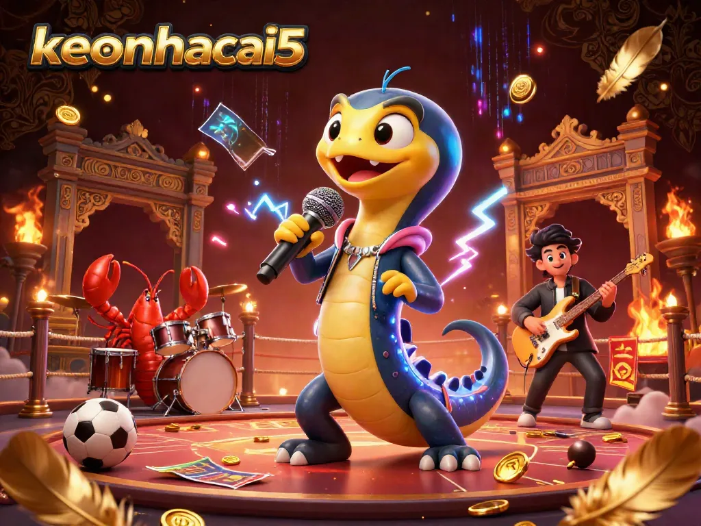 Experience keonhacai5 excitement with a vivid underwater casino scene featuring an electric eel DJ.