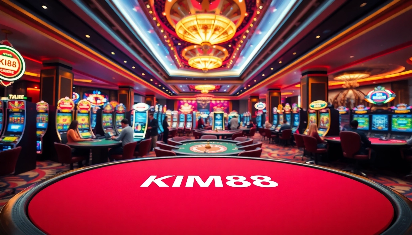 Players enjoying exciting games at KIM88 table in a luxury casino environment.