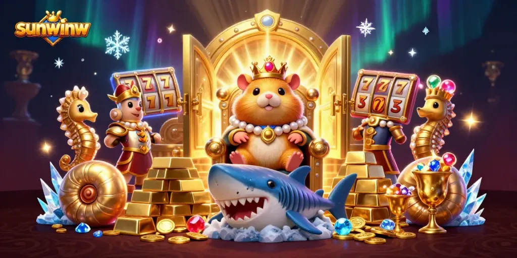Engage with the vibrant world of sunwinw featuring a golden hamster king amid treasure and casino delights.