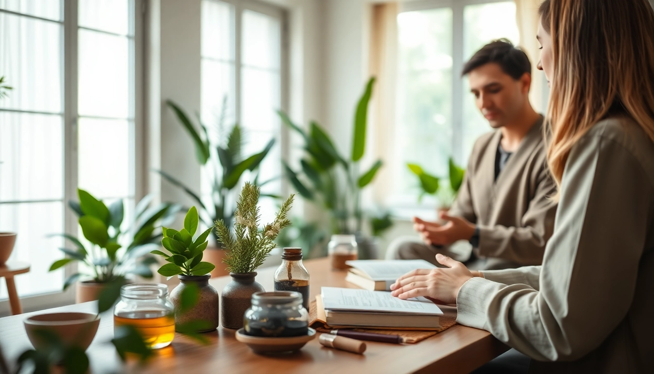 Engaging Ayurveda Consultation with a client and consultant in a serene wellness setting.