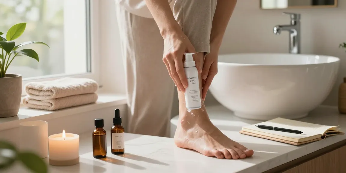 Magnesium Body Spray application in a serene wellness bathroom setting.