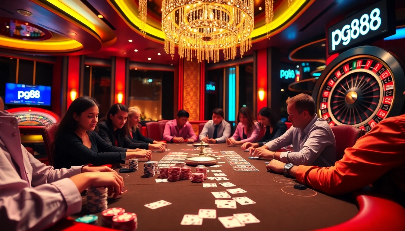 Experience the thrill of pg88 đăng nhập at a luxurious poker table with vibrant casino elements.