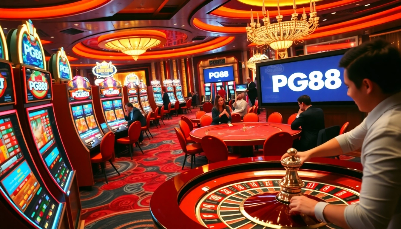 Play roulette at PG88 in a luxurious casino setting, highlighting thrilling gaming action.