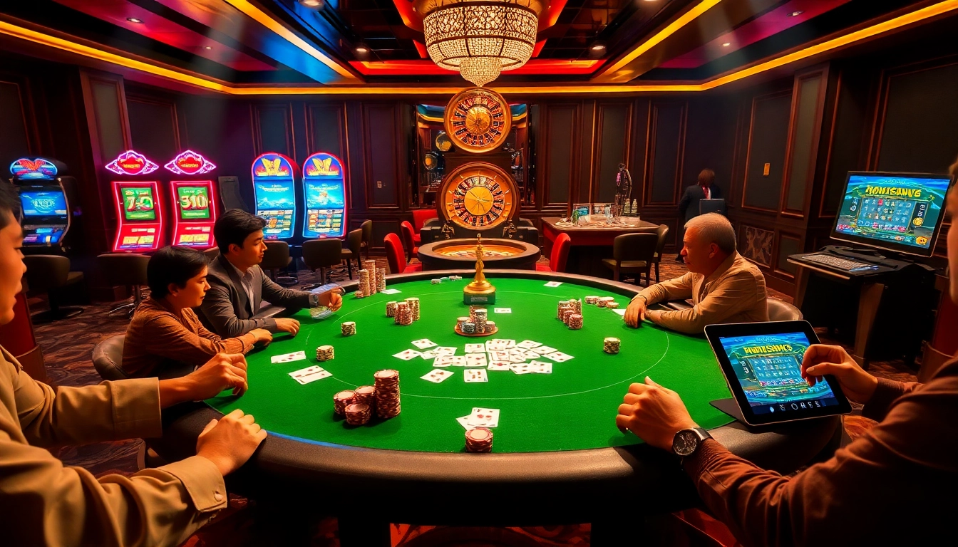 Players enjoying a high-stakes poker game at https://sv388win.live with vibrant chips and cards.