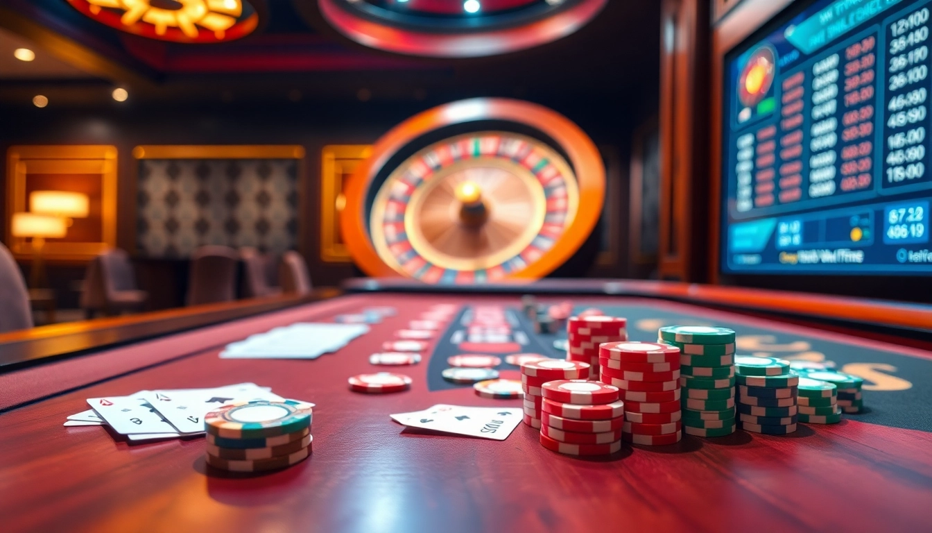 Experience high-stakes poker at https://s666hn.com/ with vibrant chips and a dynamic roulette wheel.