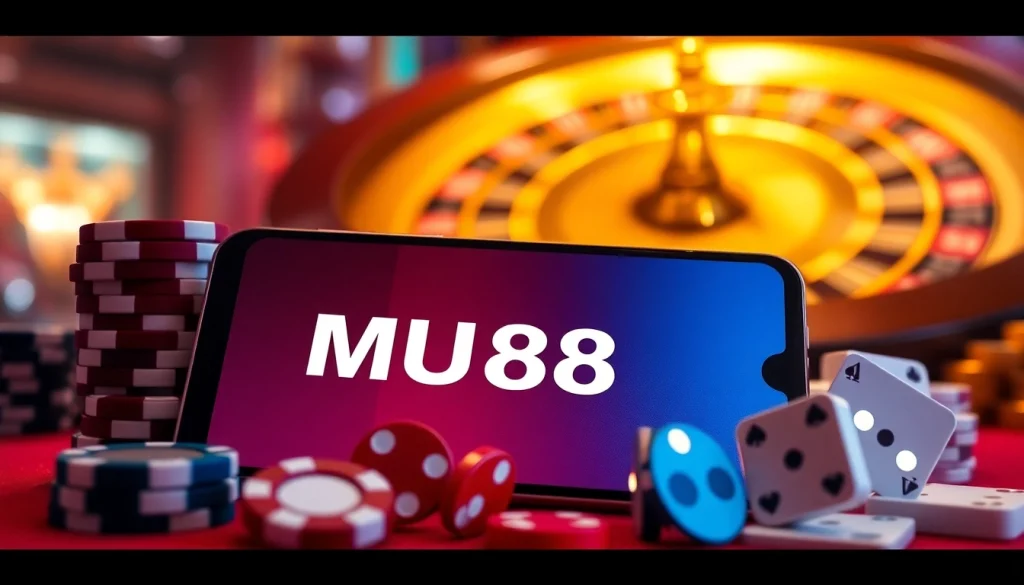 Gamblers enjoying the excitement of MU88 online casino games with vibrant visuals.
