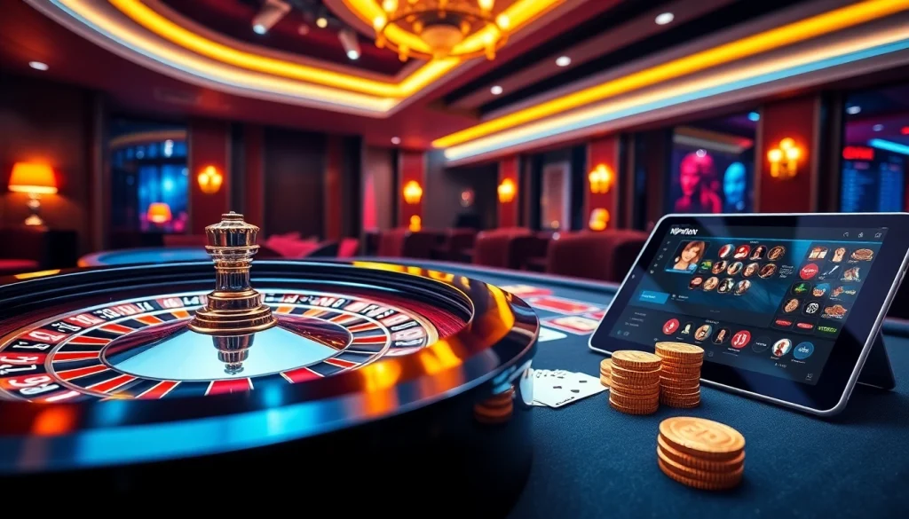 Exciting gambling scene showcasing luxury elements from https://vipwin.co.uk/ with roulette and poker.