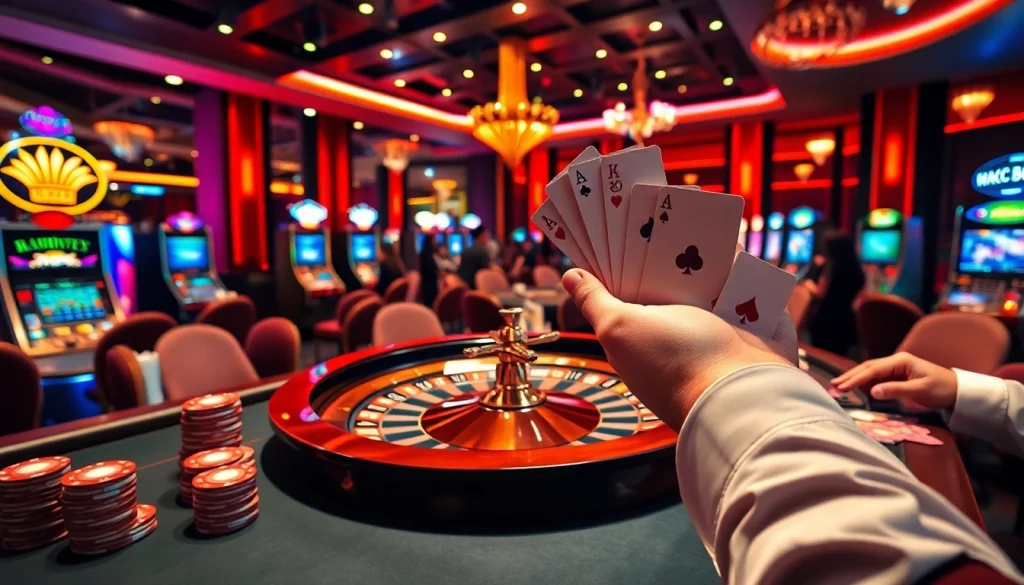 Players enjoying casino games at https://lc88.art/ with vibrant roulette and poker action.