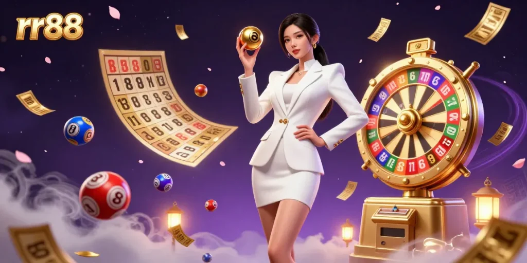 Spin the golden roulette ball with rr88 while experiencing dynamic casino excitement, bright colorful elements surround you.
