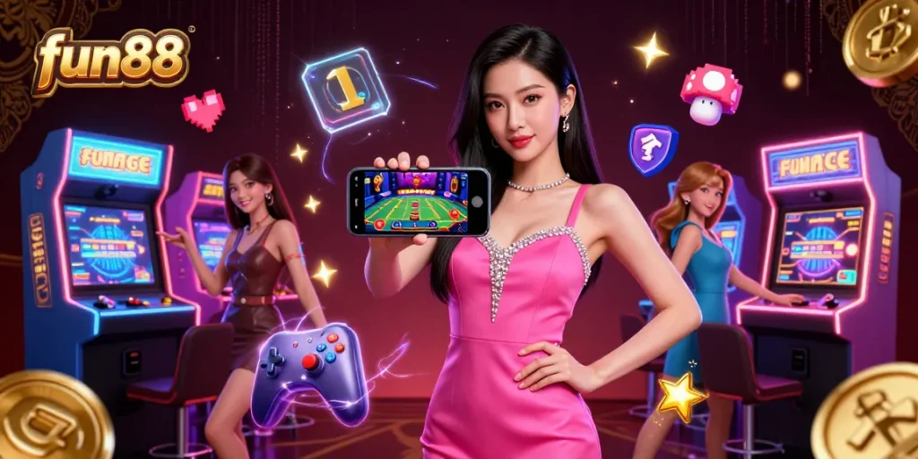 Join the thrill of fun88 with a stunning Asian woman showcasing a live dealer game.