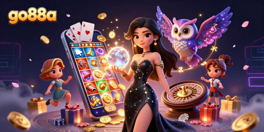 Engage in winning strategies at go88a with stunning visuals of vibrant slot games and cosmic elements.