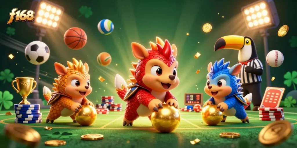 Engage in thrilling action at f168 with pangolins bowling through poker chips in vibrant 3D detail.