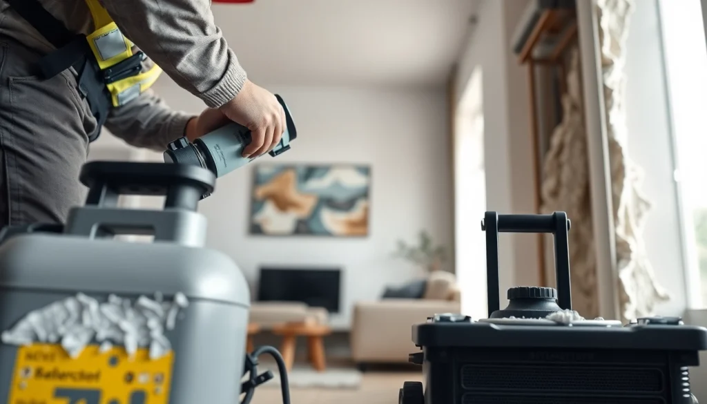 Technician performing spray foam removal in a home, showcasing efficient insulation extraction.