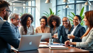 Business owners engaging in teamwork during a vibrant brainstorming session.