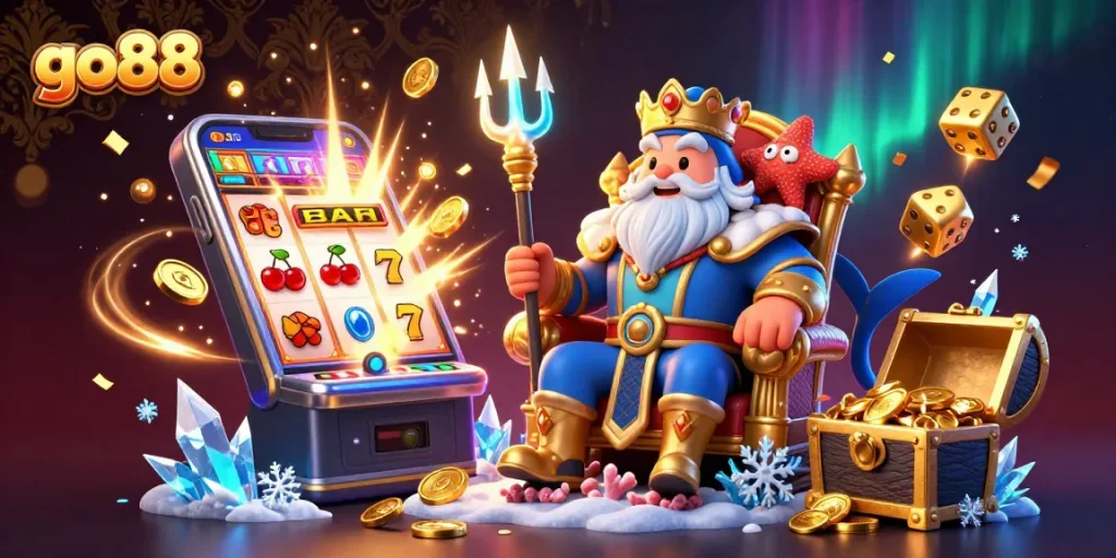 Spin the reels at go88 with slot machines, gold coins, and exciting casino elements!