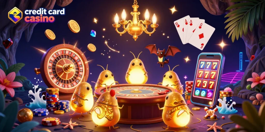 Experience the excitement at a credit card casino with glowing lights and vibrant gaming elements.