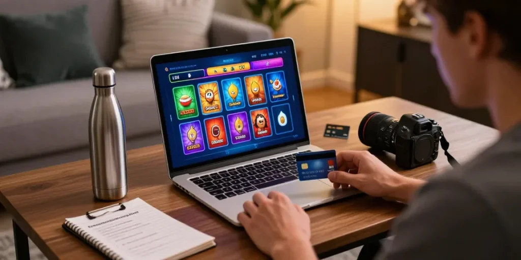 UK player gaming at a credit card casino site https://scoarch.org.uk with warm lighting and modern decor.