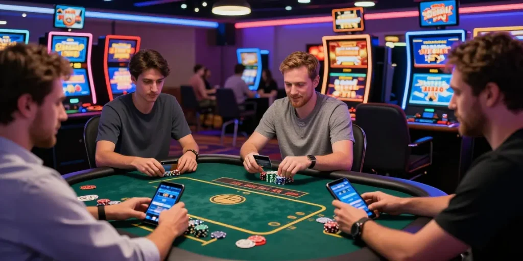 Exciting players enjoying the fun of online casinos that accept credit cards in a modern casino environment.