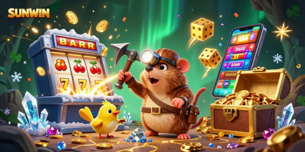 SUNWIN offers an exhilarating gaming experience as the treasure hunter mole mines for jackpots amid vibrant casino elements.