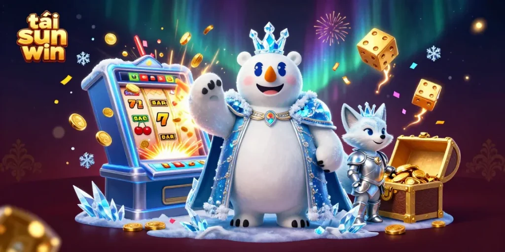 Engage in thrilling gameplay with tải sun win, featuring a polar bear and fox amid a jackpot explosion.