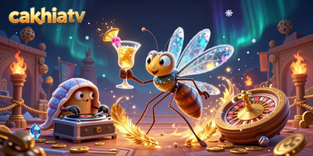 Enjoy live sports action with cakhia tv, featuring vibrant gaming elements and dynamic characters.